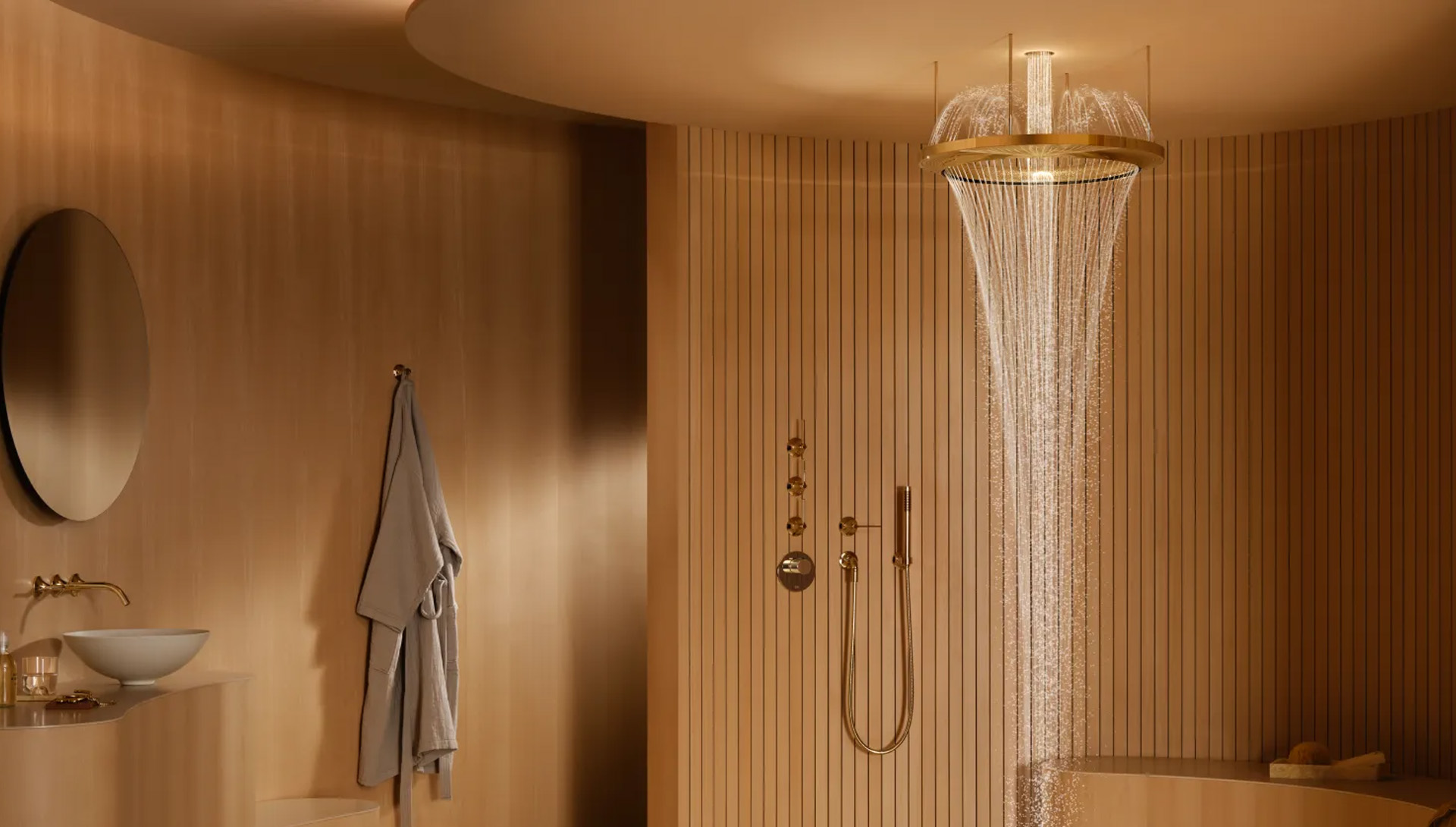AquaHalo shower in lamp design from Dornbracht in luxury bathroom